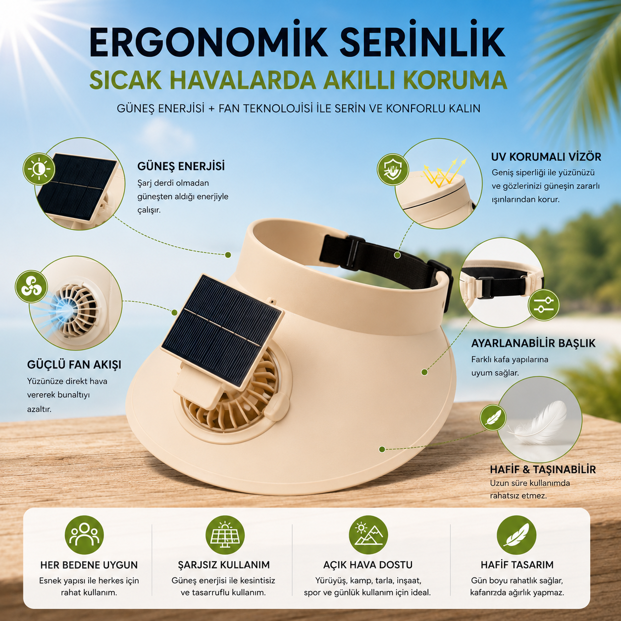 Kepka Şapka | Güneş Enerjili Fanlı Şapka ile Yazın Serin Kal