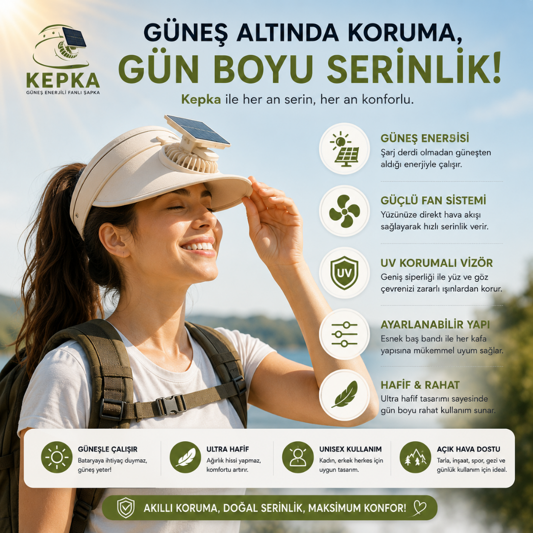 Kepka Şapka | Güneş Enerjili Fanlı Şapka ile Yazın Serin Kal