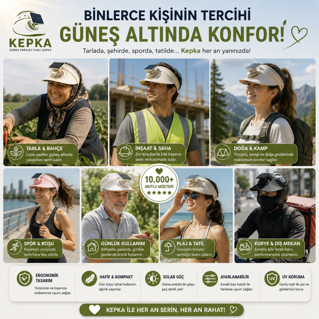 Kepka Şapka | Güneş Enerjili Fanlı Şapka ile Yazın Serin Kal